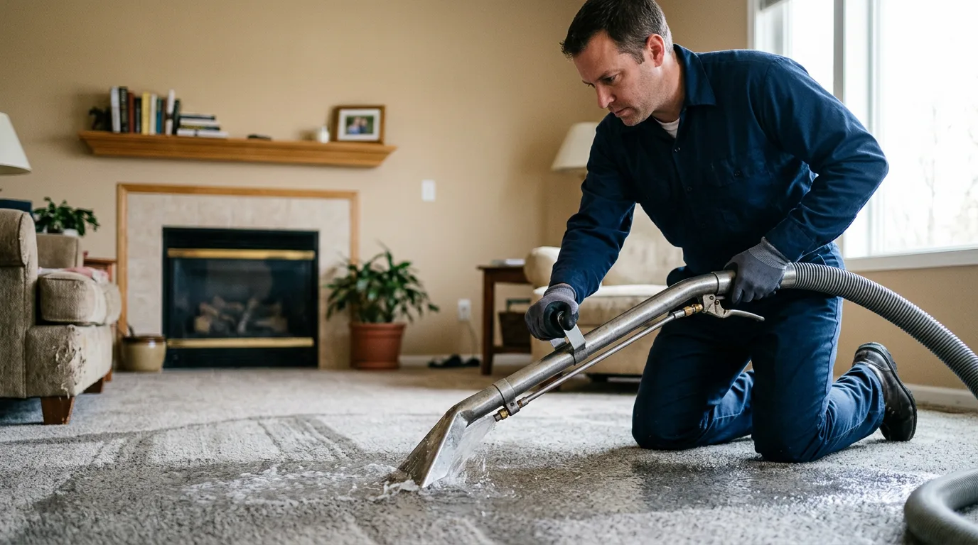 Water damage restoration technician working near Buda, TX